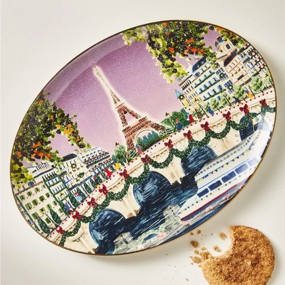 Anthropologie holiday in the city stoneware platter, NEW! - Picture 1 of 2